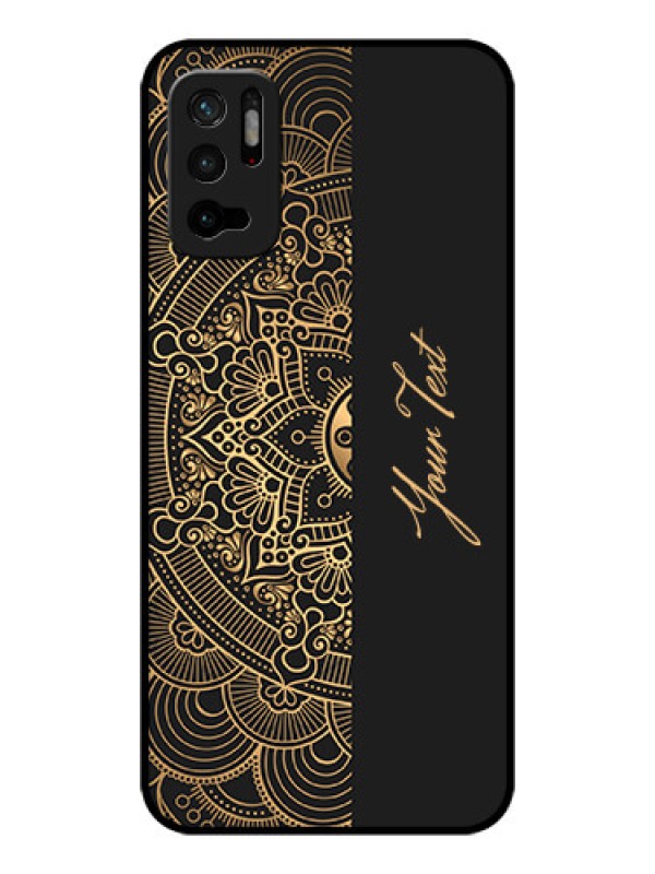 Custom Poco M3 Pro 5G Photo Printing on Glass Case - Mandala art with custom text Design