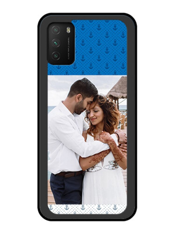 Custom Poco M3 Photo Printing on Glass Case  - Blue Anchors Design