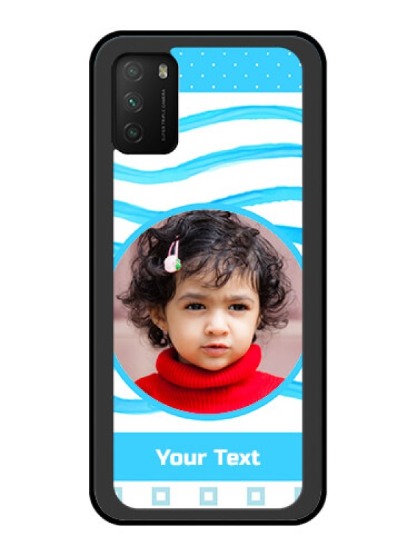 Custom Poco M3 Custom Glass Phone Case  - Simple Blue Case Design