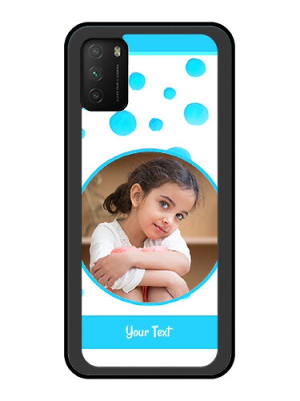 Custom Poco M3 Photo Printing on Glass Case  - Blue Bubbles Pattern Design