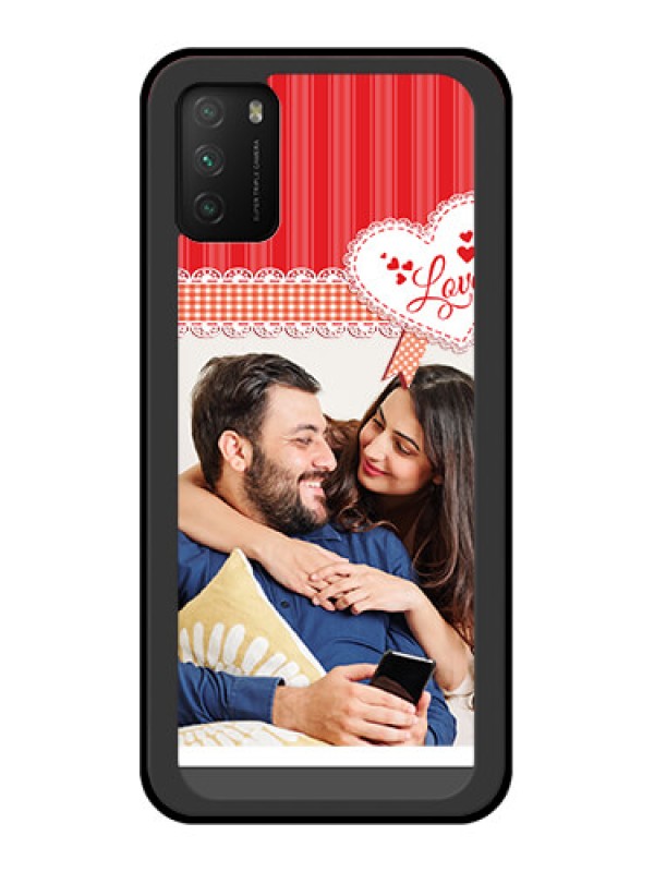 Custom Poco M3 Custom Glass Mobile Case  - Red Love Pattern Design