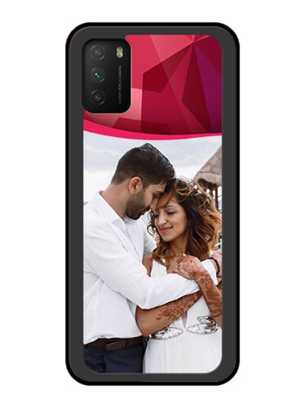 Custom Poco M3 Custom Glass Mobile Case  - Red Abstract Design