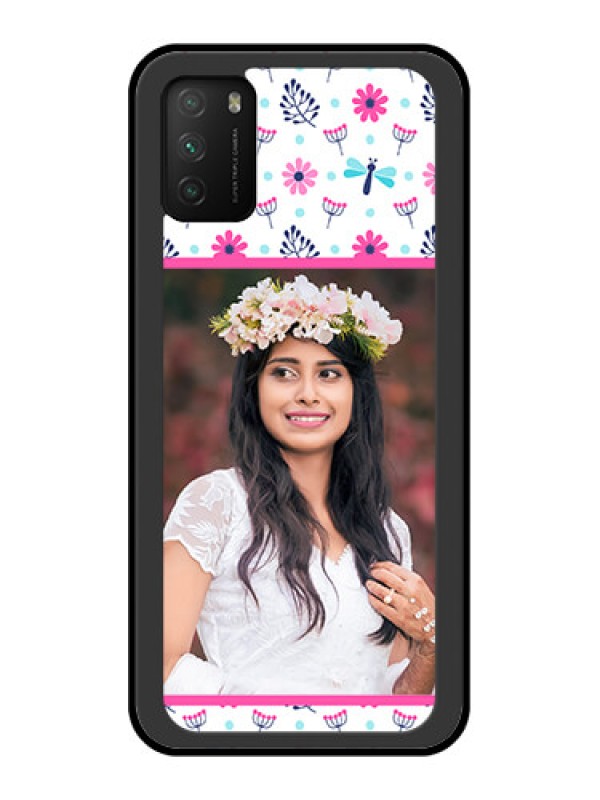 Custom Poco M3 Photo Printing on Glass Case  - Colorful Flower Design
