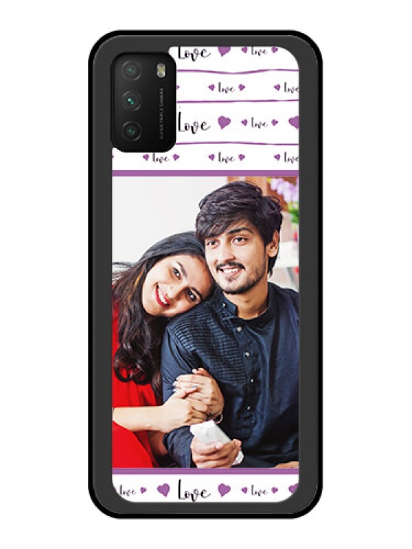Custom Poco M3 Custom Glass Mobile Case  - Couples Heart Design