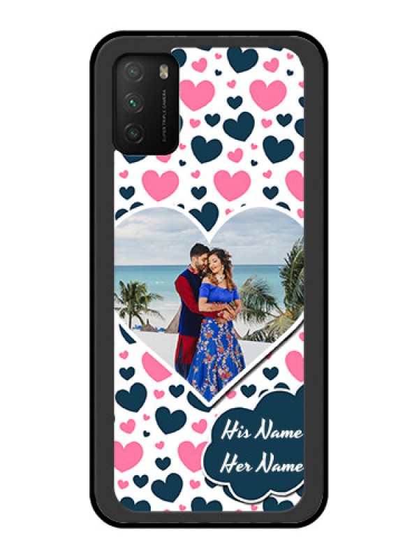 Custom Poco M3 Custom Glass Phone Case  - Pink & Blue Heart Design