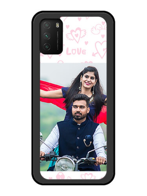 Custom Poco M3 Custom Glass Mobile Case  - Pink Flying Heart Design