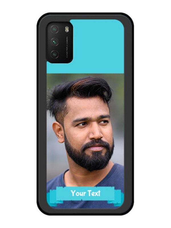 Custom Poco M3 Personalized Glass Phone Case  - Simple Blue Color Design