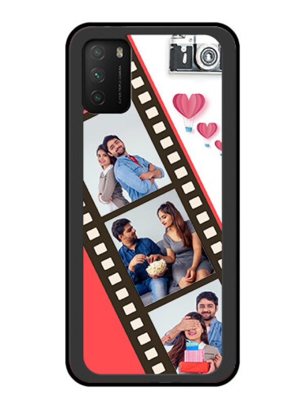Custom Poco M3 Personalized Glass Phone Case  - 3 Image Holder with Film Reel
