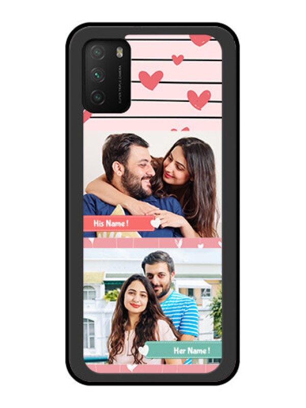 Custom Poco M3 Custom Glass Mobile Case  - Photo with Heart Design