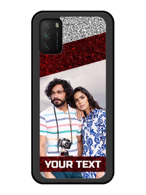 Custom Poco M3 Personalized Glass Phone Case  - Image Holder with Glitter Strip Design