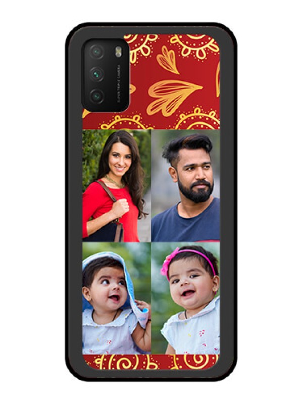 Custom Poco M3 Photo Printing on Glass Case  - 4 Image Traditional Design