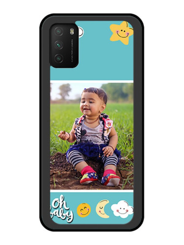 Custom Poco M3 Personalized Glass Phone Case  - Smiley Kids Stars Design