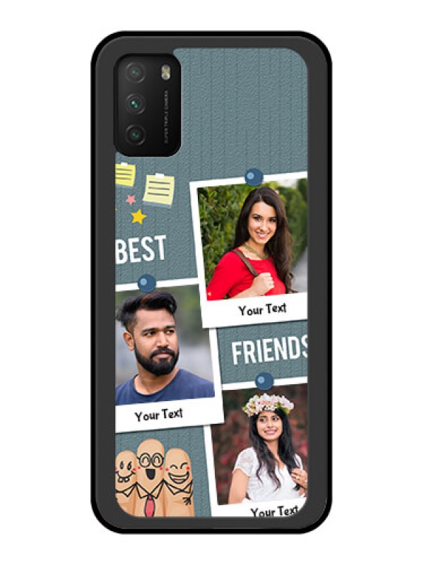 Custom Poco M3 Personalized Glass Phone Case  - Sticky Frames and Friendship Design