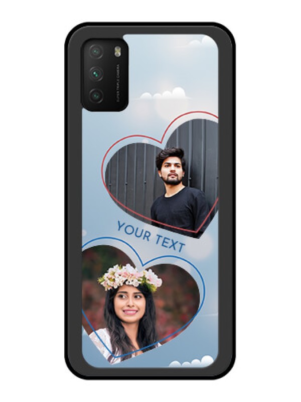 Custom Poco M3 Custom Glass Mobile Case  - Blue Color Couple Design 