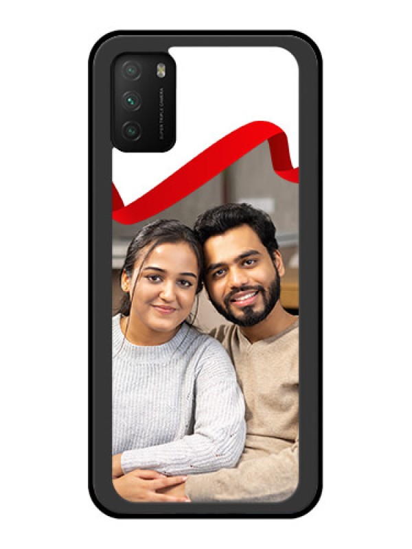 Custom Poco M3 Photo Printing on Glass Case  - Red Ribbon Frame Design