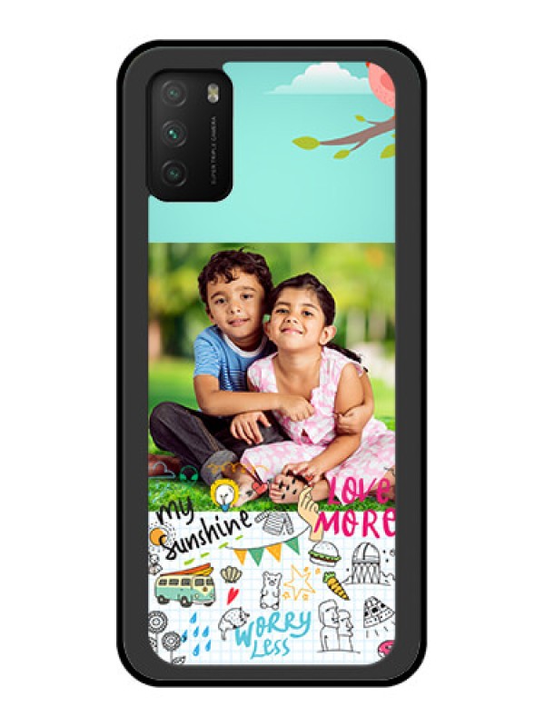 Custom Poco M3 Photo Printing on Glass Case  - Doodle love Design