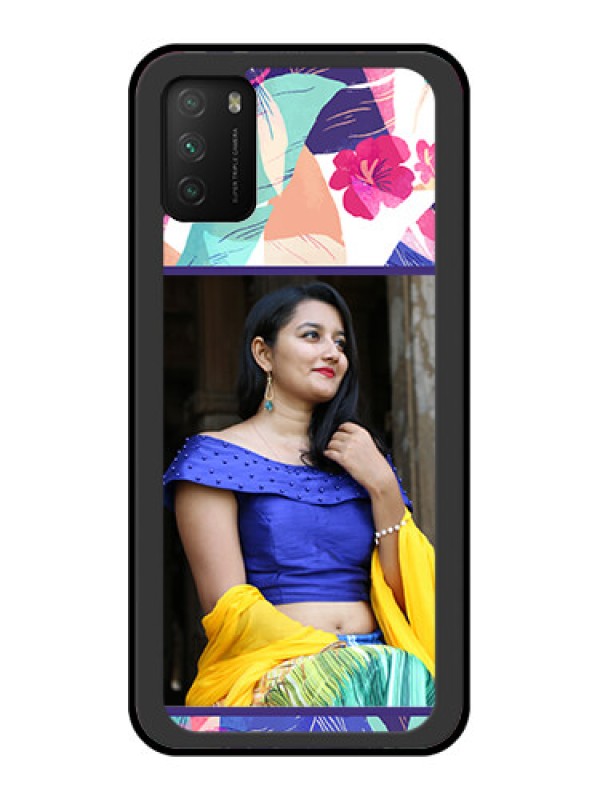 Custom Poco M3 Custom Glass Mobile Case  - Abstract Floral Design