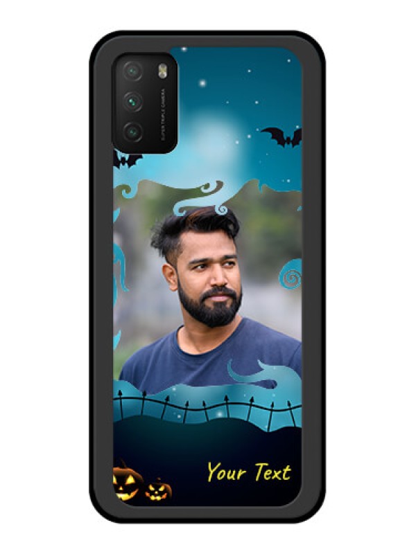 Custom Poco M3 Custom Glass Phone Case  - Halloween frame design