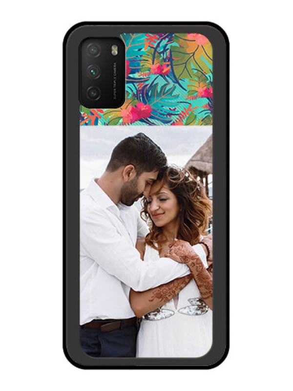Custom Poco M3 Photo Printing on Glass Case  - Watercolor Floral Design