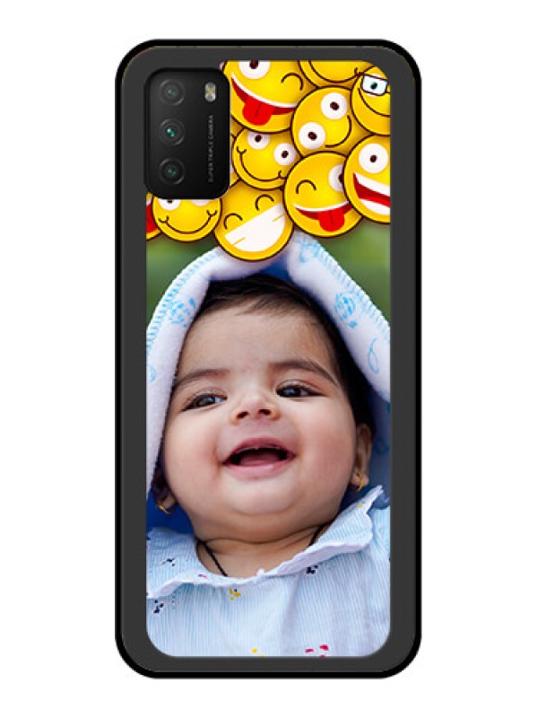 Custom Poco M3 Custom Glass Mobile Case  - with Smiley Emoji Design