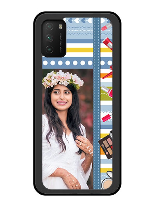 Custom Poco M3 Personalized Glass Phone Case  - Makeup Icons Design