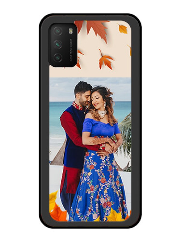 Custom Poco M3 Photo Printing on Glass Case  - Autumn Maple Leaves Design