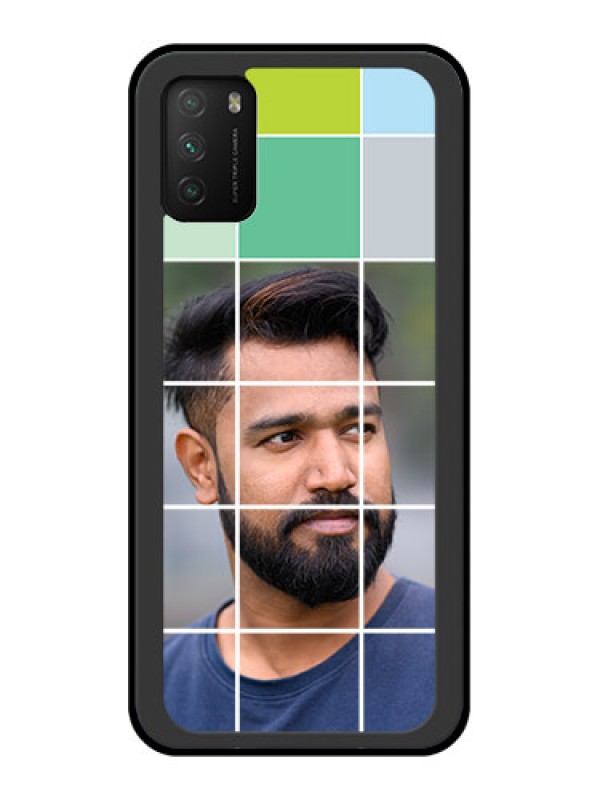 Custom Poco M3 Photo Printing on Glass Case  - with white box pattern 