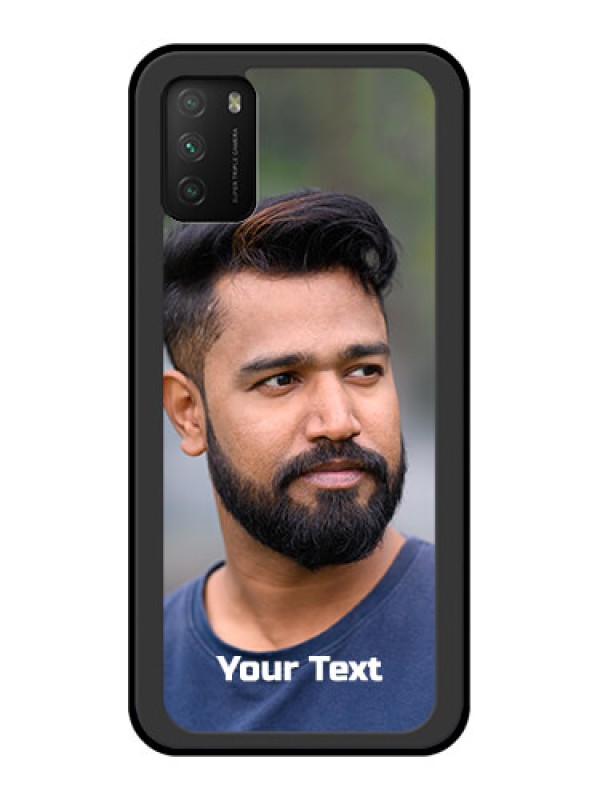 Custom Poco M3 Glass Mobile Cover: Photo with Text
