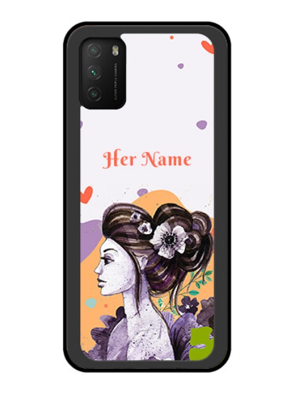 Custom Poco M3 Personalized Glass Phone Case - Woman And Nature Design