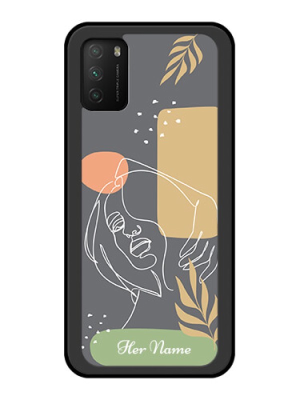Custom Poco M3 Custom Glass Phone Case - Gazing Woman line art Design