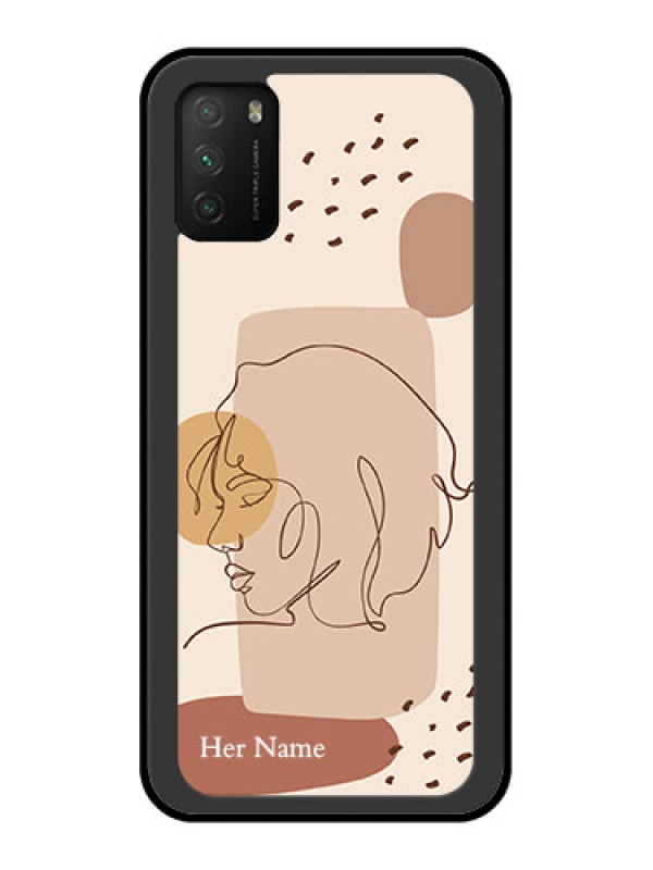 Custom Poco M3 Photo Printing on Glass Case - Calm Woman line art Design