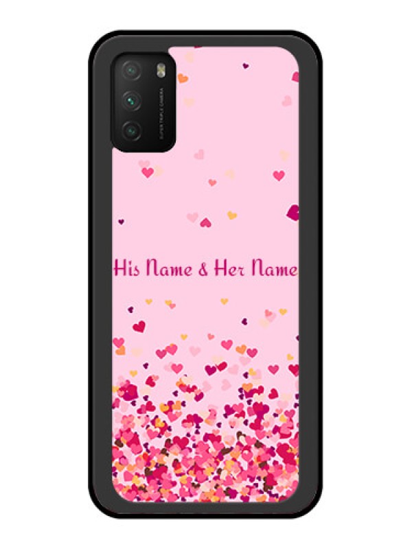 Custom Poco M3 Photo Printing on Glass Case - Floating Hearts Design