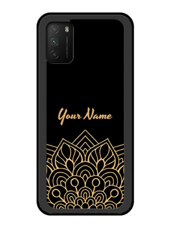 Custom Poco M3 Custom Glass Phone Case - Golden mandala Design