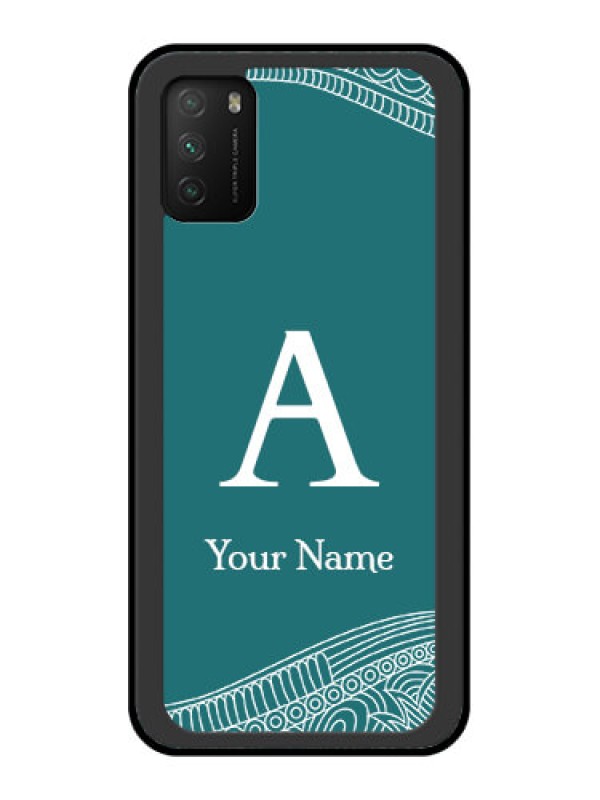 Custom Poco M3 Personalized Glass Phone Case - line art pattern with custom name Design