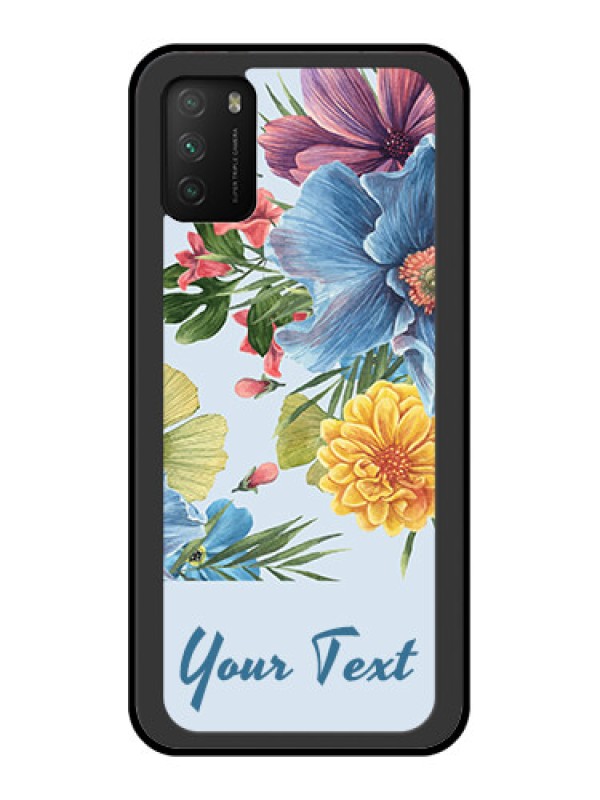 Custom Poco M3 Custom Glass Mobile Case - Stunning Watercolored Flowers Painting Design