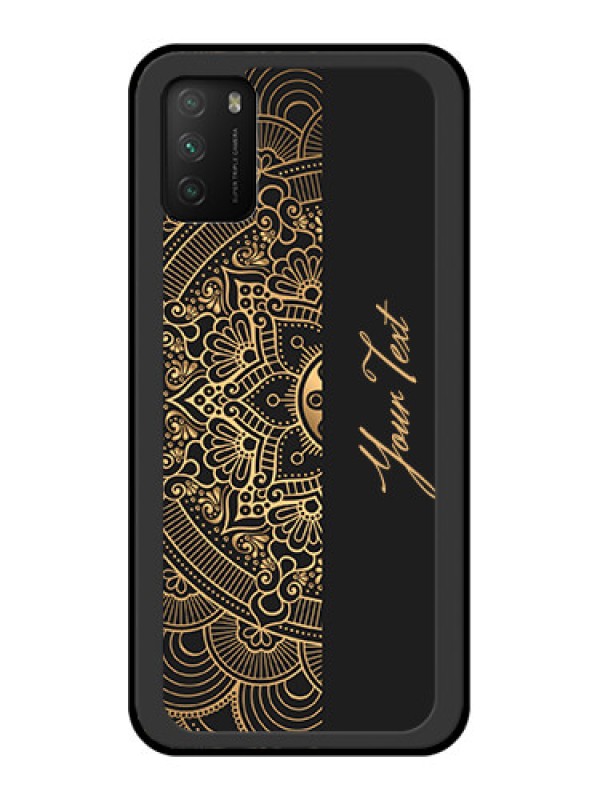 Custom Poco M3 Photo Printing on Glass Case - Mandala art with custom text Design