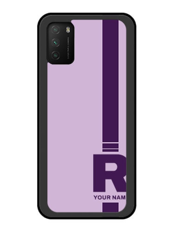 Custom Poco M3 Photo Printing on Glass Case - Simple dual tone stripe with name Design