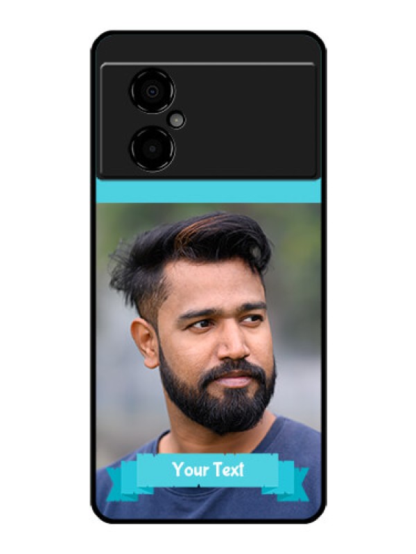 Custom Poco M4 5G Personalized Glass Phone Case - Simple Blue Color Design