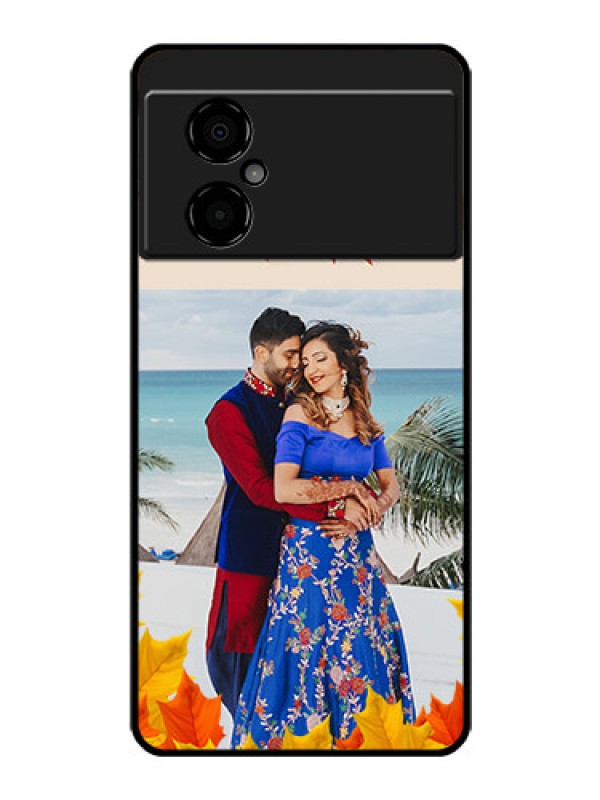 Custom Poco M4 5G Photo Printing on Glass Case - Autumn Maple Leaves Design