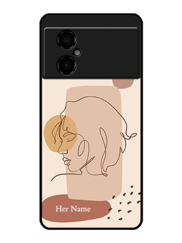 Custom Poco M4 5G Photo Printing on Glass Case - Calm Woman line art Design