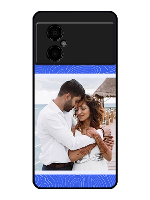 Custom Poco M4 5G Custom Glass Mobile Case - Curved line art with blue and white Design