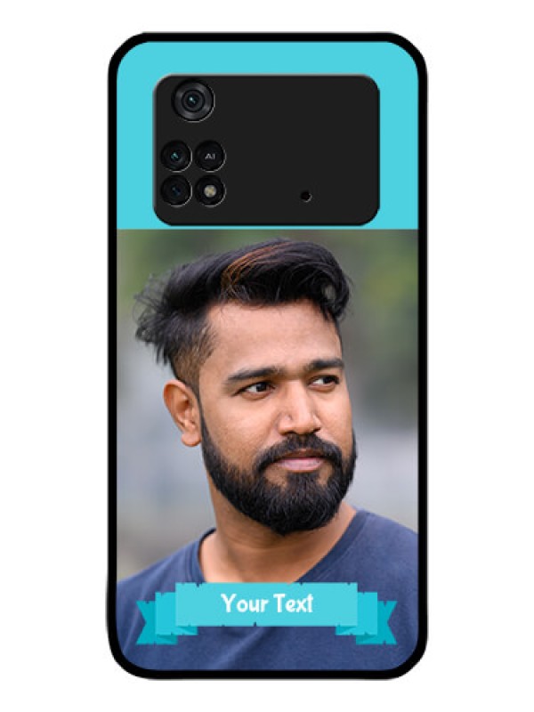 Custom Poco M4 Pro 4G Personalized Glass Phone Case - Simple Blue Color Design