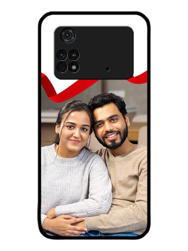 Custom Poco M4 Pro 4G Photo Printing on Glass Case - Red Ribbon Frame Design