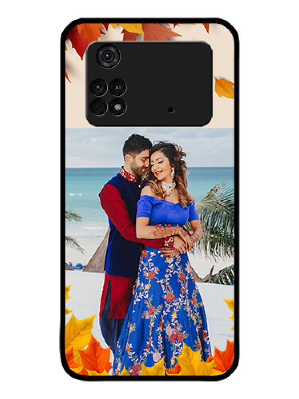 Custom Poco M4 Pro 4G Photo Printing on Glass Case - Autumn Maple Leaves Design