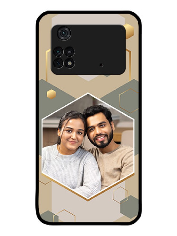 Custom Poco M4 Pro 4G Photo Printing on Glass Case - Stylish Hexagon Pattern Design