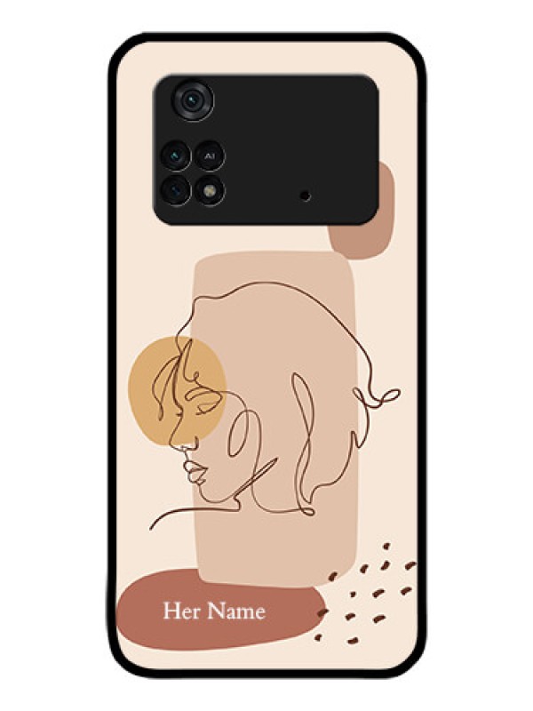 Custom Poco M4 Pro 4G Photo Printing on Glass Case - Calm Woman line art Design