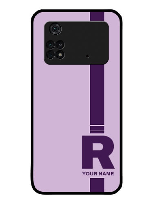 Custom Poco M4 Pro 4G Photo Printing on Glass Case - Simple dual tone stripe with name Design