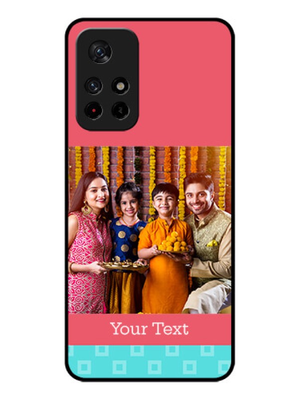 Custom Poco M4 Pro 5G Personalized Glass Phone Case - Peach & Blue Color Design