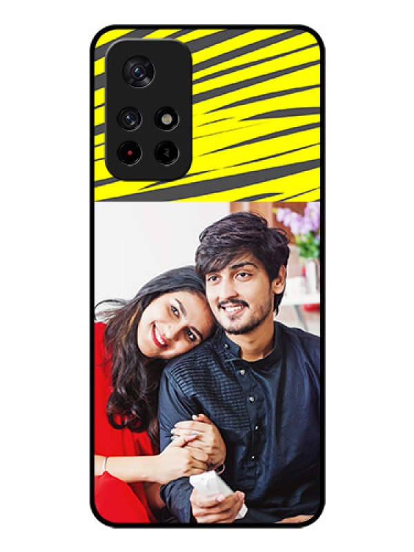 Custom Poco M4 Pro 5G Photo Printing on Glass Case - Yellow Abstract Design