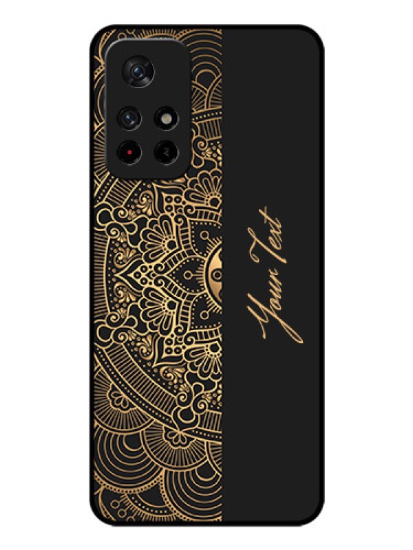 Custom Poco M4 Pro 5G Photo Printing on Glass Case - Mandala art with custom text Design